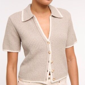 NWT! Abercrombie & Fitch Short Sleeve Crochet Style Polo sz M